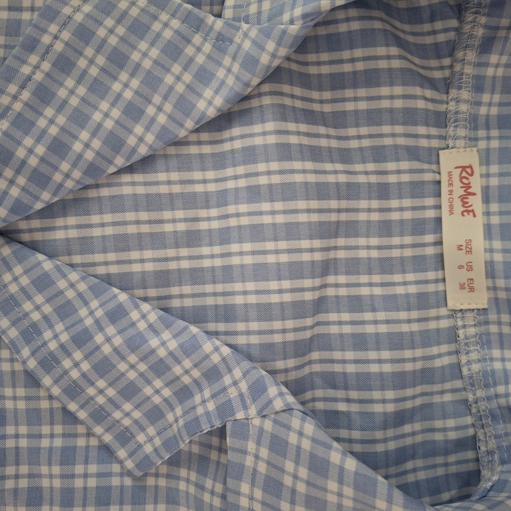 ROMWE Blue and White Plaid Crop Top